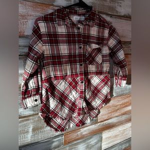 Zara plaid raw hem flannel button down top 6Y